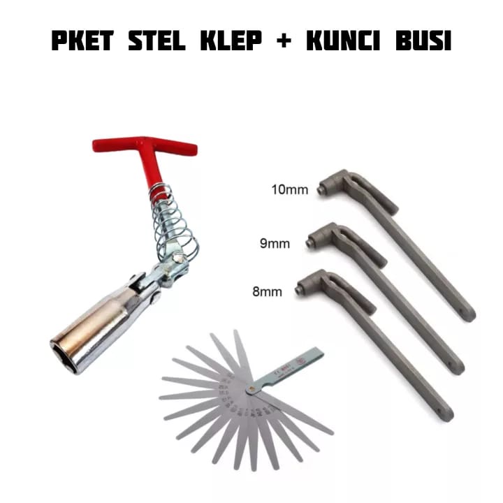 PAKET 3 SET KUNCI STEL KLEP DAN KUNCI BUSI/Spark Plug Flexible Feeler Gauge Alat Ukur Kerapatan 13 pcs Dan Kunci Stel Klep Motor Setelan Stelan Klep All Honda Yamaha Suzuki Bebek Atau Matic