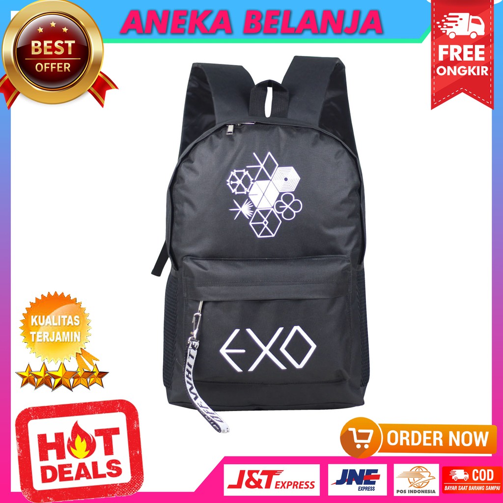 Ready Stock Backpack Stylish Korean Style EXO Black Khusus Perempuan Terbaru Fashionable Berkualitas