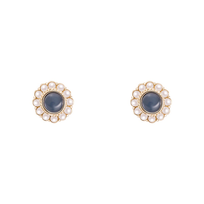 Anting Stud S925 Silver Needle Bentuk Bunga Aksen Mutiara Bahan Resin Gaya Retro