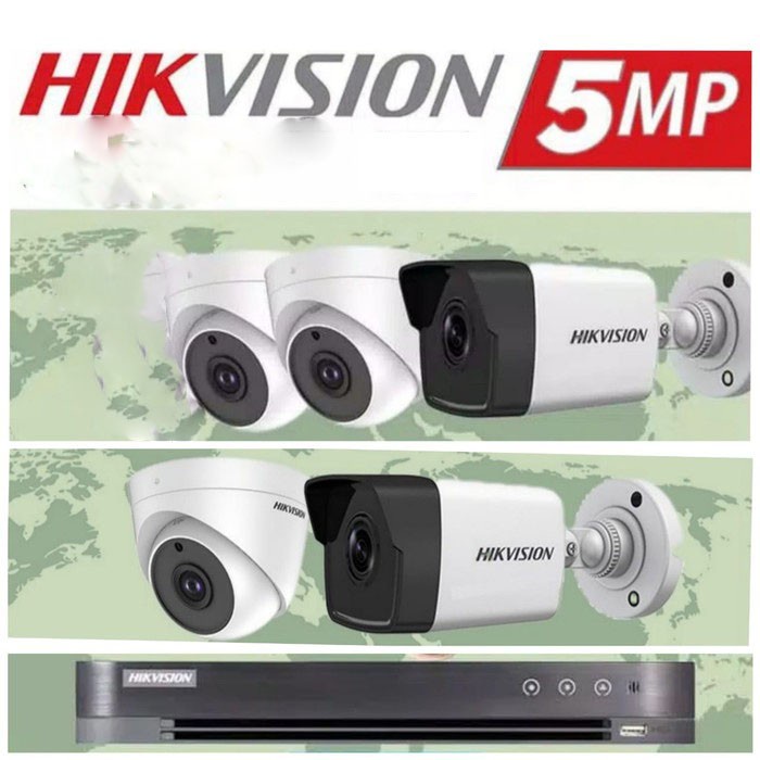 Paket CCTV Hikvision 5MP DVR 8 Channel 5 Kamera HDD 1TB Siap Pasang