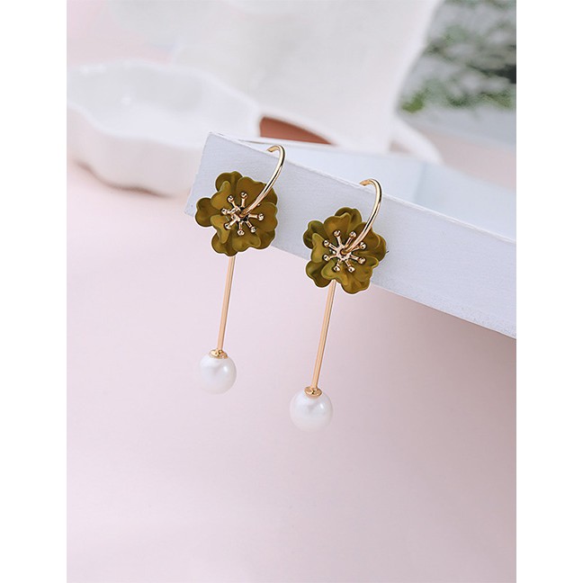 LRC Anting Gantung Fashion Pink Flower S925 Sterling Silver Pearl Earrings F95556