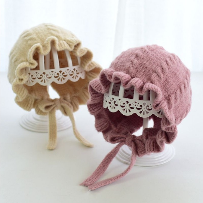 TP26-Topi Rajut Tebal Anak Perempuan Knitted Ruffle