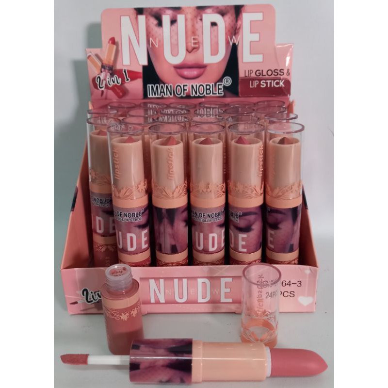 6PC!! LIP GLOSS &amp; LIPSTICK IMAN OF NOBLE NUDE 2IN1 NO.5164-3