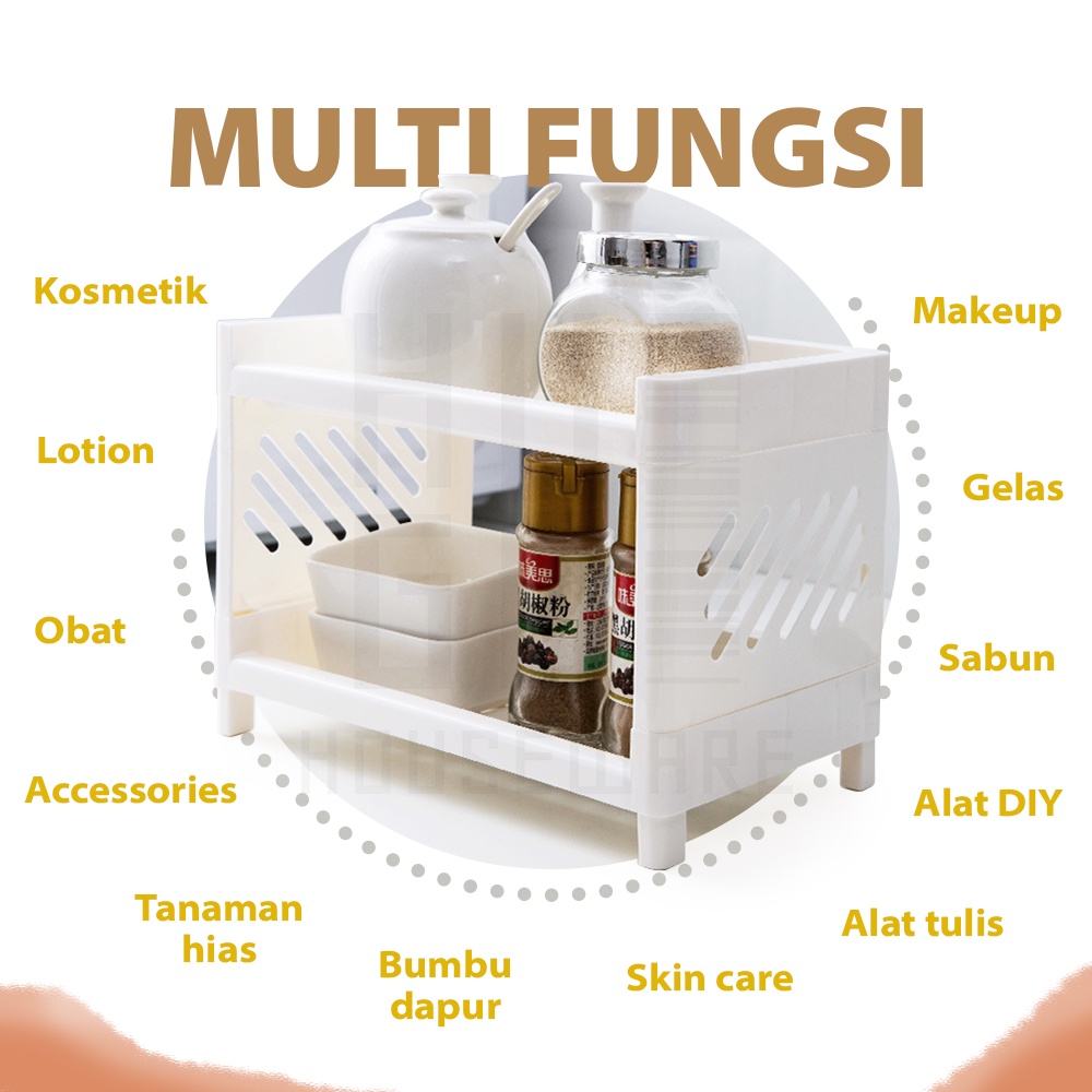 Rak Meja Multifungsi 2 Susun Serbaguna / Rak Kosmetik Makeup Alat Tulis Dapur Kamar Mandi HUGO