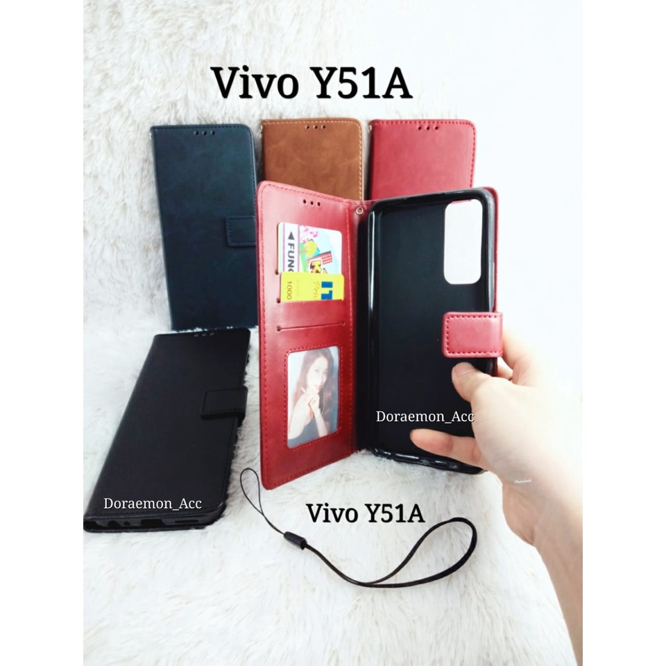 Leather Case Kulit Flip Cover Vivo Y51A - Sarung Dompet Premium