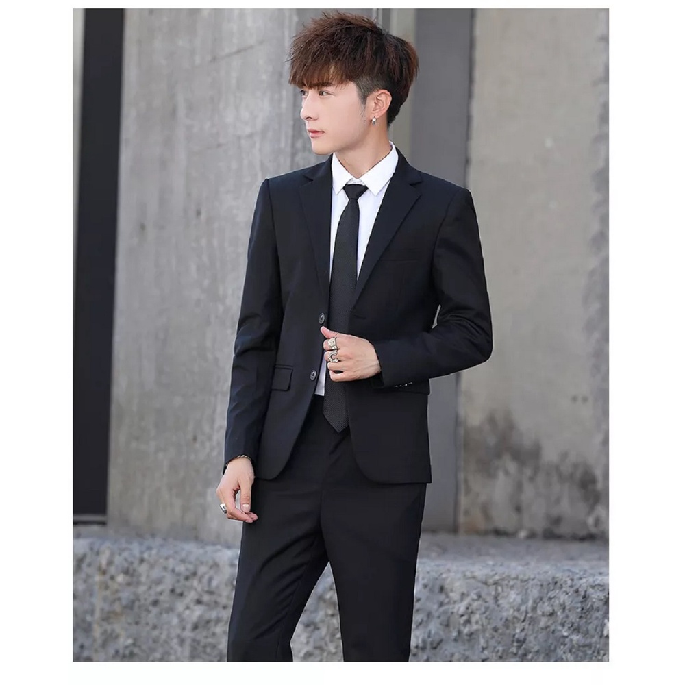 SETELAN JAS HITAM PRIA 4IN1 SLIMFIT CASUAL FULL BLACK SLIMFIT ORIGINAL NIKAYU HIGH TWIST