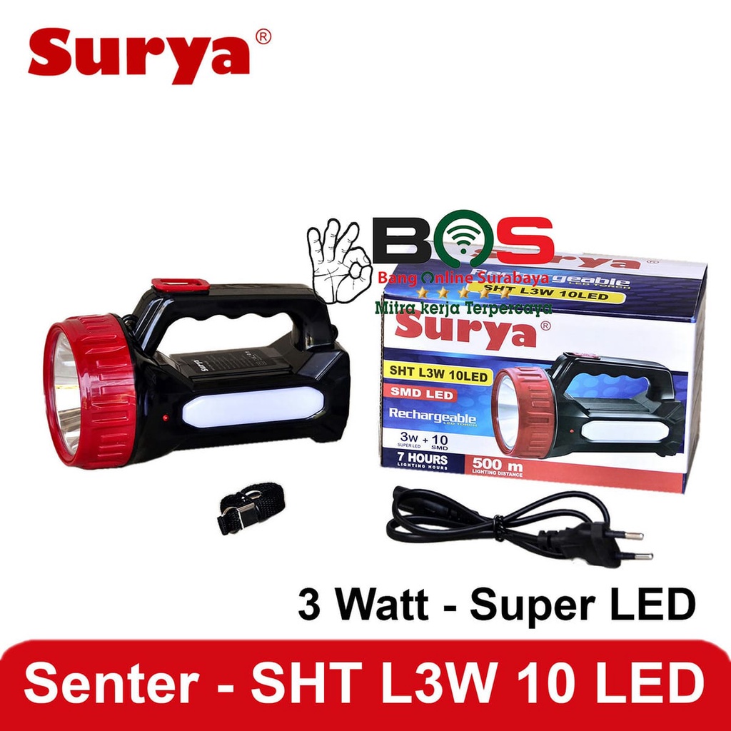 Senter Lampu Rechargeable Surya Emergency 2 in 1 SHT L3W 10 SMD LED Surya