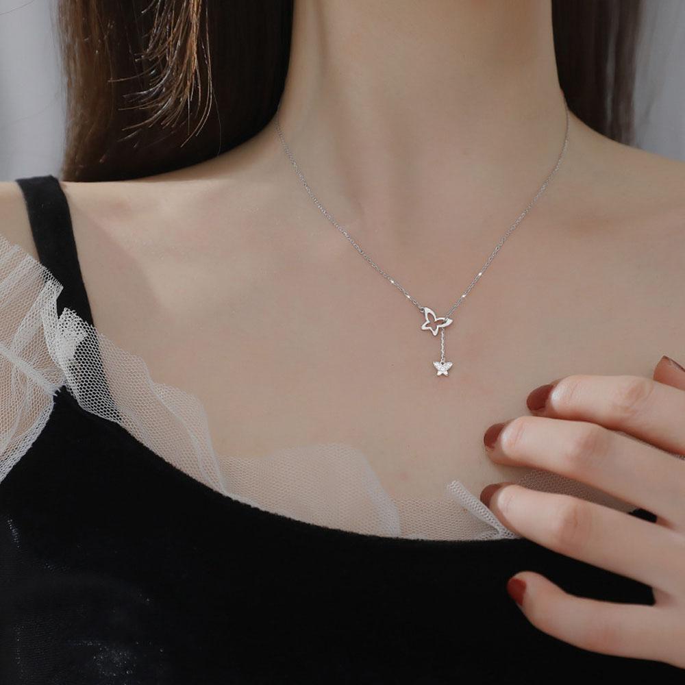 Kalung Choker Rantai Klavikula Desain Kupu-Kupu Bahan Alloy Zircon Warna-Warni Untuk Wanita