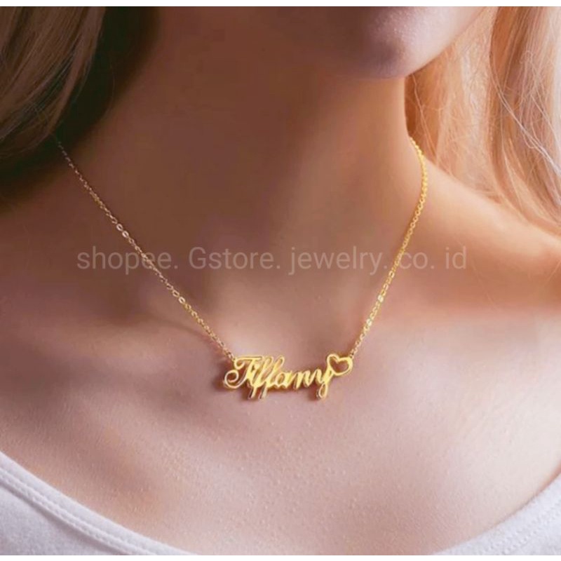 kalung nama pria wanita titanium lapis emas inisial huruf custom asli gold emas putih silver