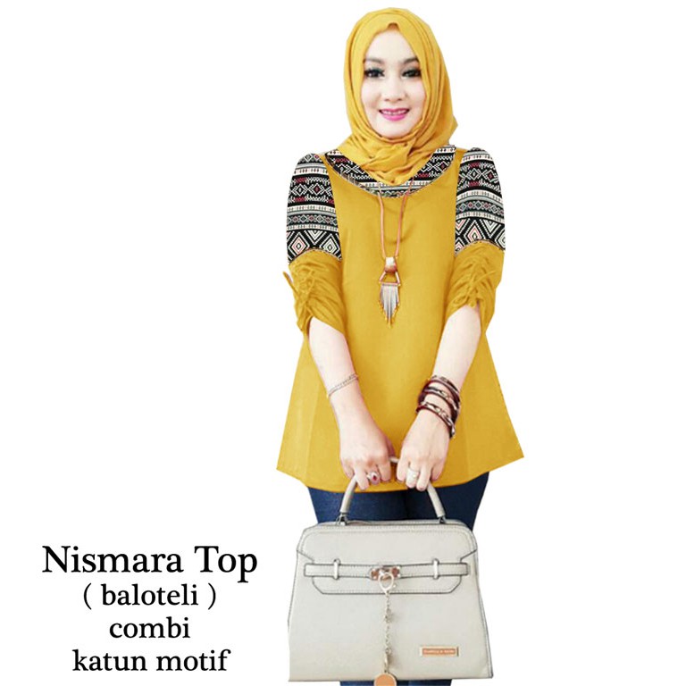 Nismara Top - Logo Smile (LS) - Ukuran L-3XL - Matt Baloteli Mix Katun Motif