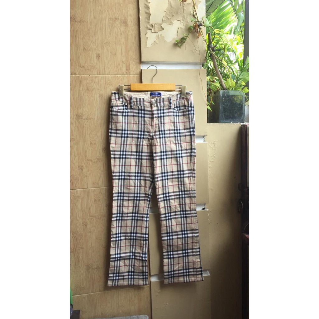 burberry london celana panjang pakaian wanita cewek warna coklat cream size 27 28 29 second preloved