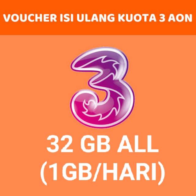 Injek kuota three tri, 3, 32 GB 30 Hari (1GB/hari)