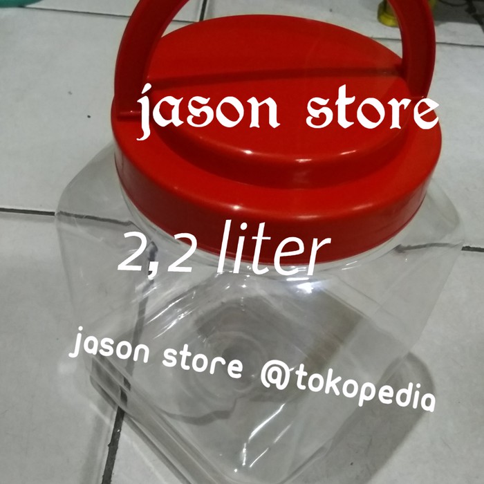 Toples plastik segi 2-2 liter/Toples plastik tutup merah/Toples kue