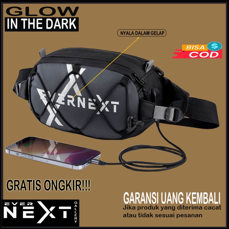 ( Nyala dalam gelap ) Promo tas selempang pria glow in the dark waterproof  terbaru kualitas import tas pria slempang cowok waist bag pria tas pinggang pria tas bahu unisex anti air original