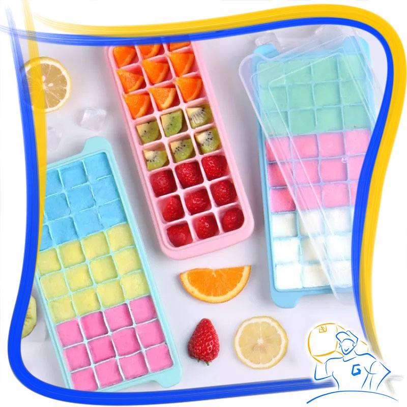 Cetakan Es Batu Puding Silikon 24 Kotak 36 Kotak Ice Cube Tray Dengan Tutup Cetakan Sirup Batu Es Cetakan Cokelat Jelly Kulkas Susun