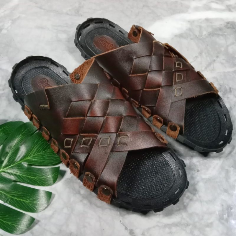 Sandal rajut pria kulit asli 100%//Sandal casual pria//Sandal pria kulit asli