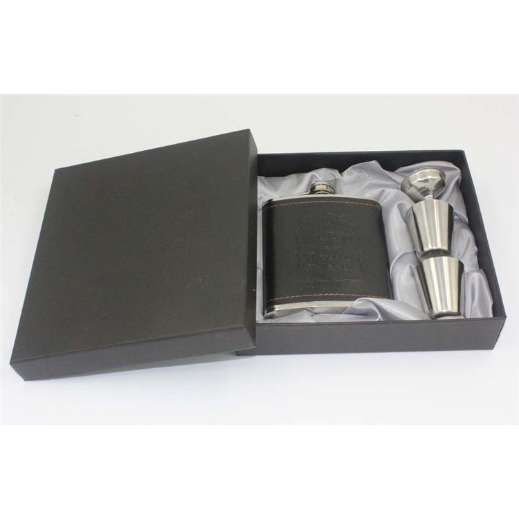 One Two Cups Botol Bir Hip Flask Stainless Steel Leather 7 Oz with Shot Glass