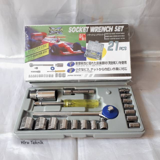 Kunci Sok sock shock 21 Pcs 4-19MM Box Plastik Socket Wrench Set