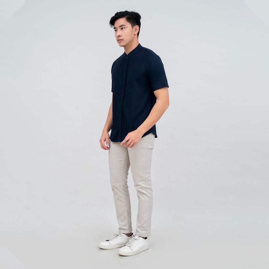 BROGUY Kemeja Pria Lengan Pendek Kerah Sanghai Casual Polos Slimfit Size M - XXL NAVY