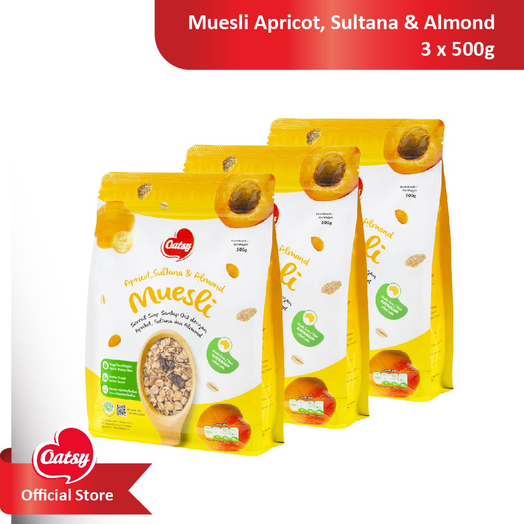 Oatsy Muesli Apricot Sultana dan Almond 500g (Triple Pack)