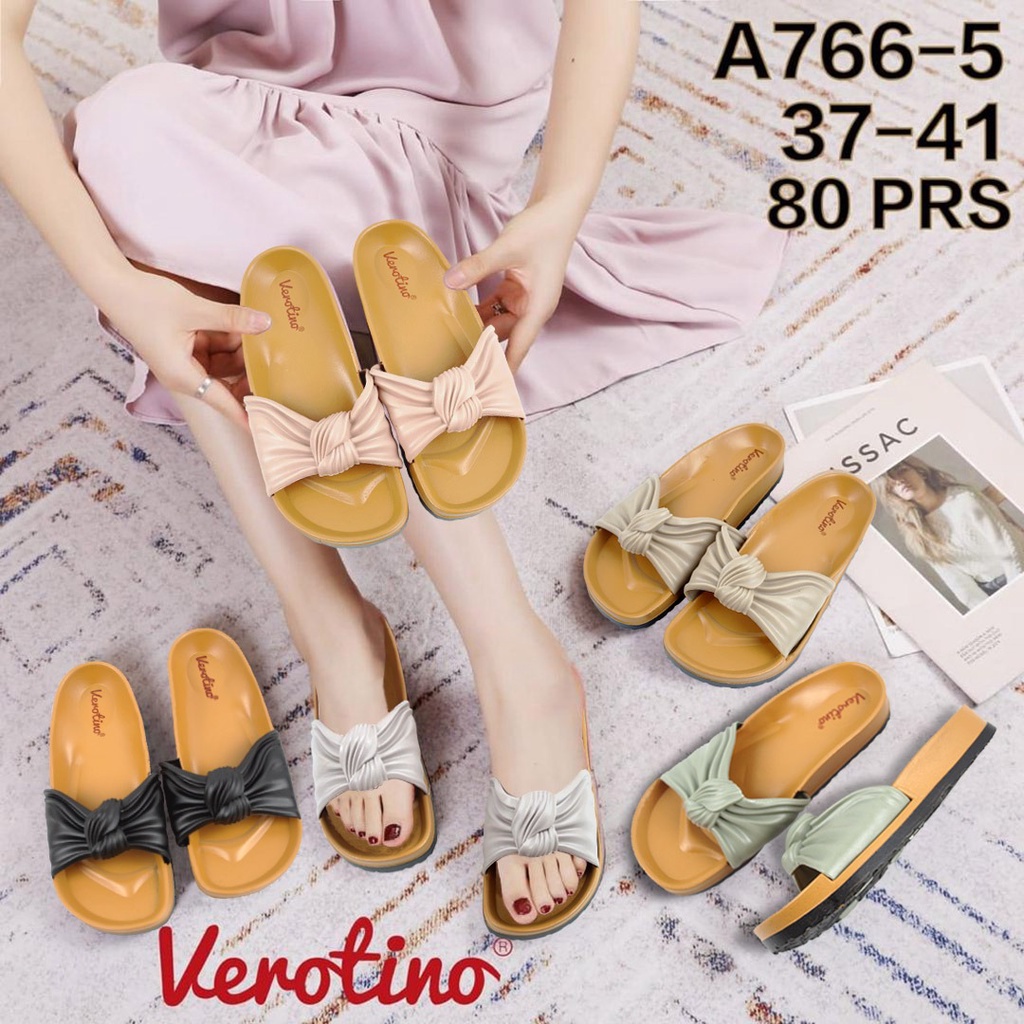 Sandal Slop Wanita Pita / Sandal Slop Kokop Motif Kerut Import - Verotino A766-5 (37-41) / Sandal Slop Jelly Wanita