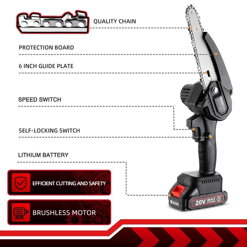 Tool superman Chainsaw Mini chain saw Cordless Chainsaw Mini Chainsaw Gergaji Potong Kayu Gerinda Baterai Gergaji Rantai Elektrik 4 inch/6 inch portable