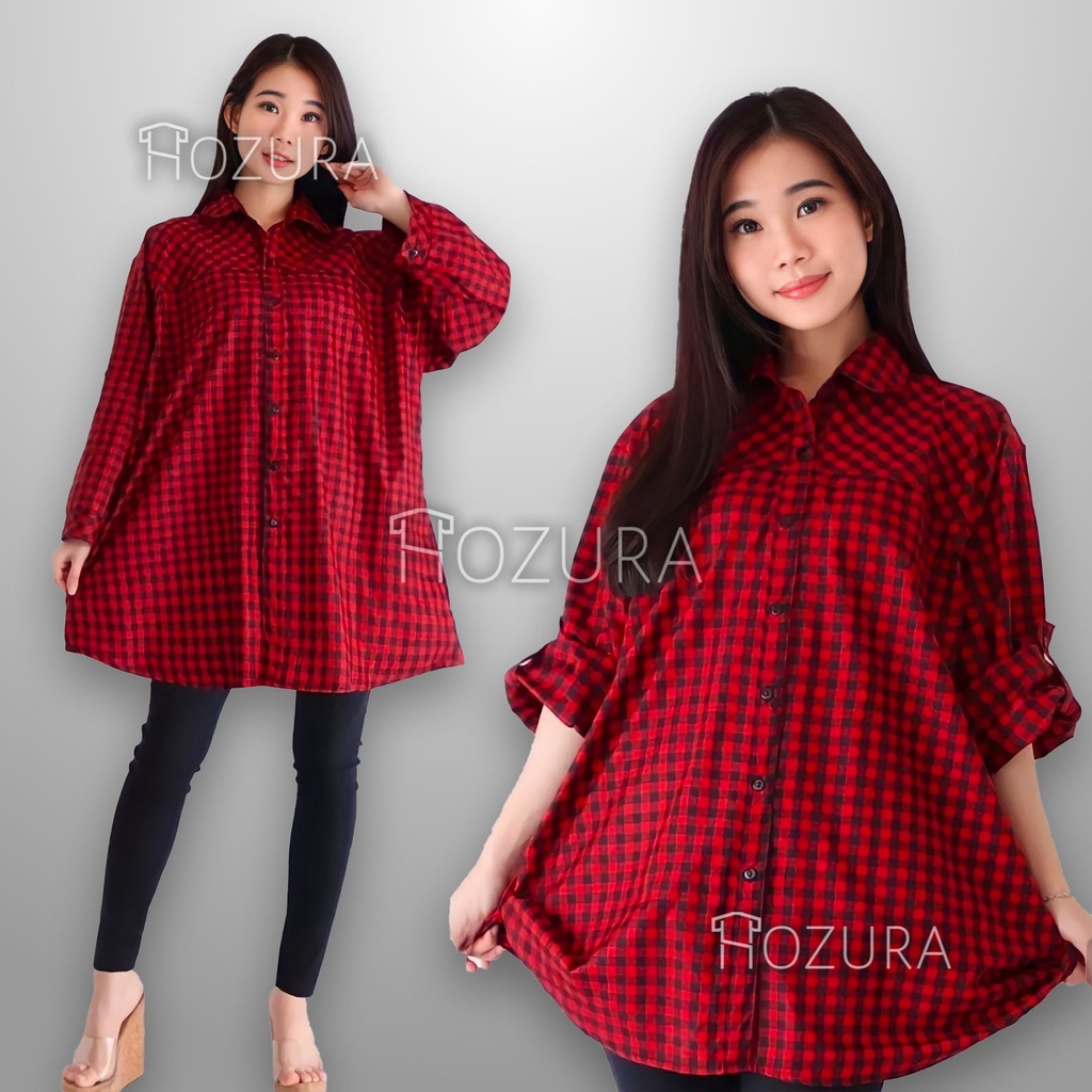 HOZURA - Kemeja Jumbo Wanita Erin - Kemeja Lengan Panjang Wanita LD 132cm PJ 74cm XXL-XXXXL - Kemeja Oversize - Kemeja Kotak Kotak - Kemeja Bahan Katun Union11 - Kemeja Wanita Xxxl  Kemeja Wanita Jumbo Ld 120 Atasan Jumbo Wanita Kemeja Felona - Blouse