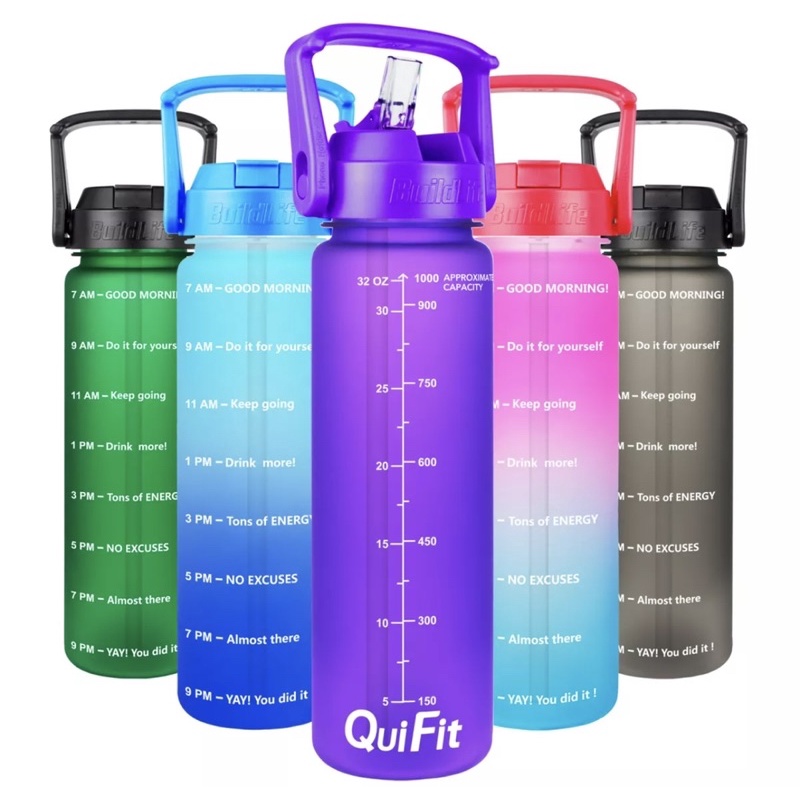 QuiFit ORIGINAL Botol Minum Penanda Waktu / Botol Waktu / FREE SIKAT BOTOL