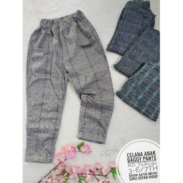 celana panjang Baggy pant anak cewek perempuan motif kotak zara import bukan jeans trendy