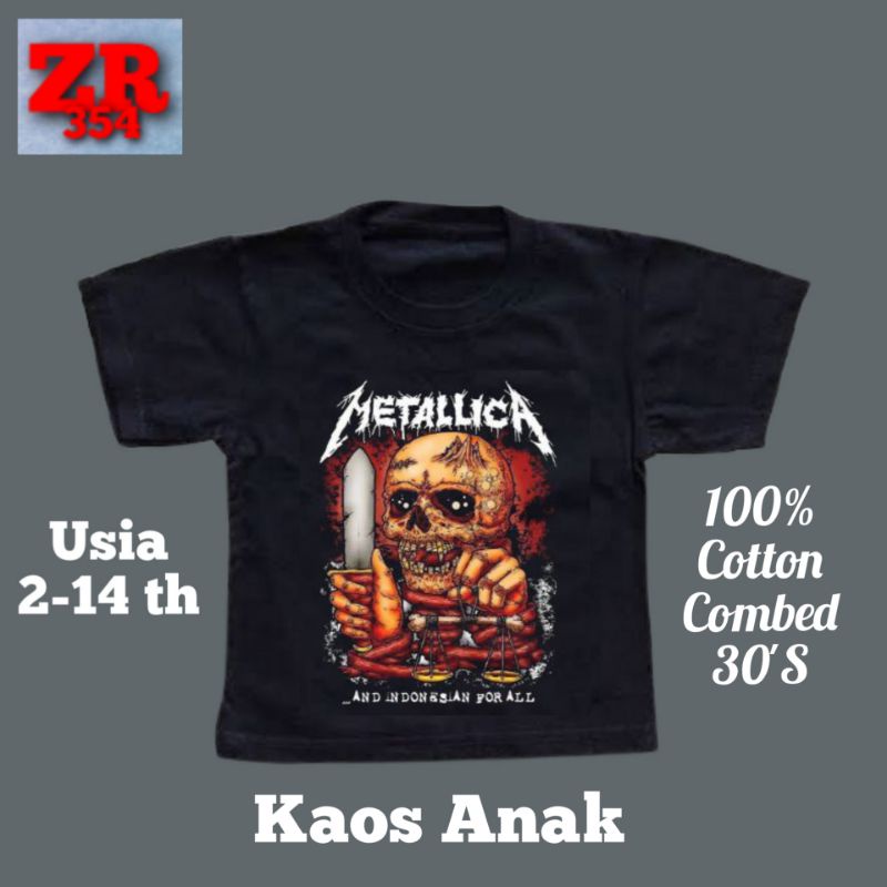Baju anak kaos METALLICA logo AND INDONESIAN FOR ALL tshirt band METAL musik Metal hitam kaos band o