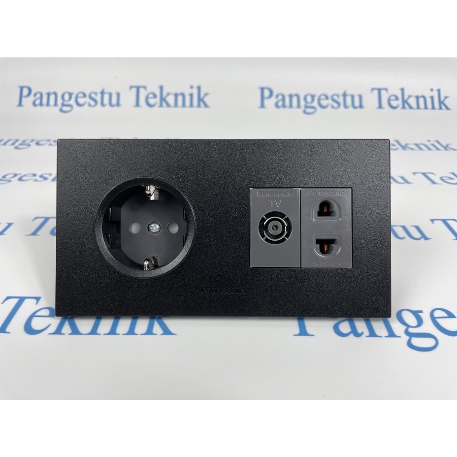 Panasonic Stop Kontak Arde + Outlet TV + Stop kontak Universal Black Series (SB-2F-SK-TV-SKU)