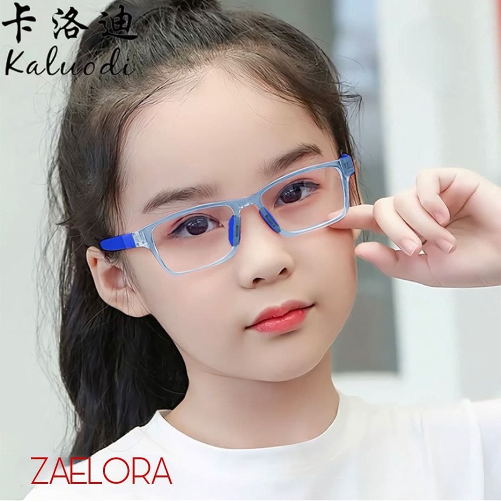 ZAELORA - Kacamata Anak Anti Radiasi Blue Ray Laki-laki & Perempuan (Design Korea)-Kotak biru