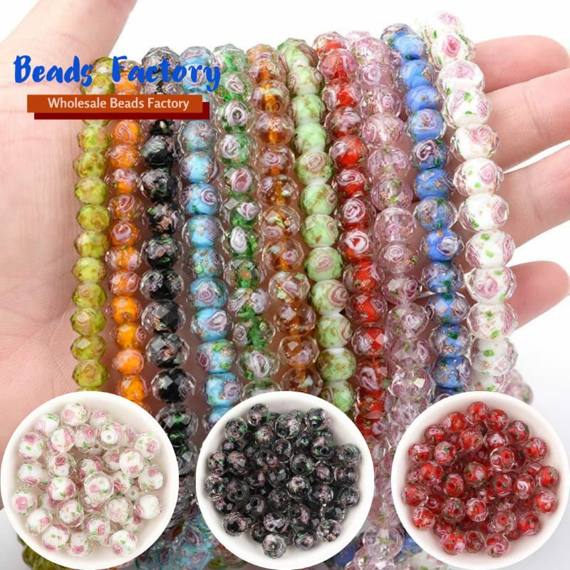 1 String Glasbeadrose Crystal Ceko Bunga Ceko Murano Bahan Gelang Emas