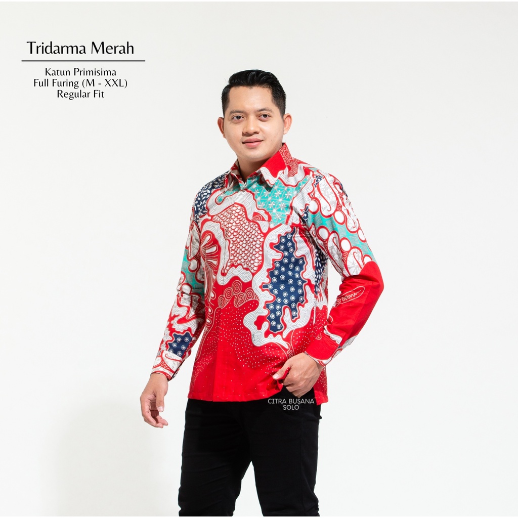 TRIDARMA MERAH Kemeja Batik Pria Full Furing Bahan Katun Primisima