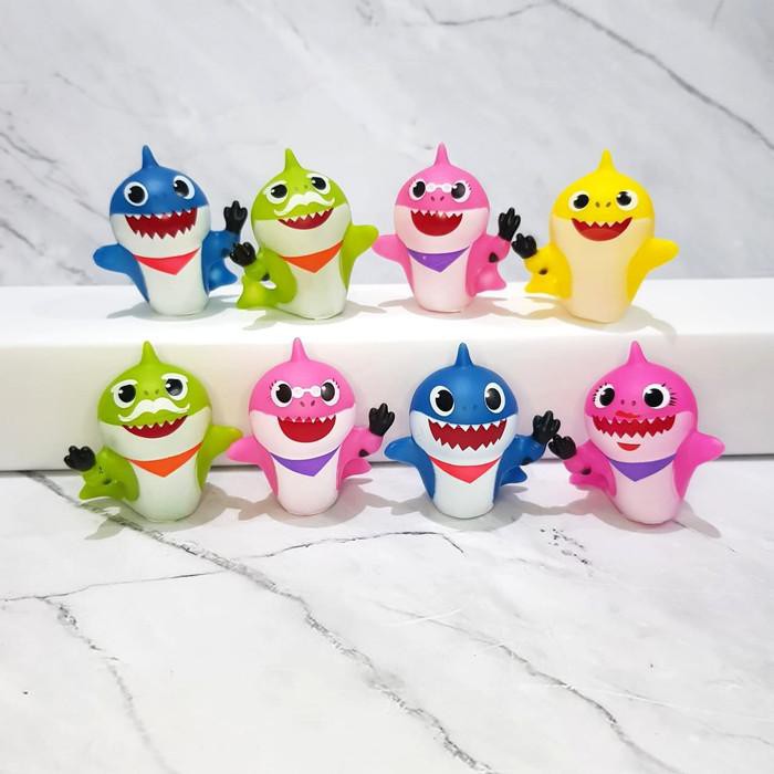 8pc topper mainan karet baby shark 4cm hiasan kue ulang tahun / mobil Berkualitas