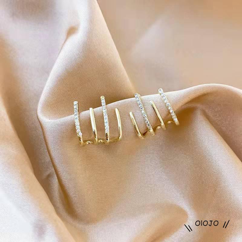 【COD】Anting Klip Bentuk Geometris Bahan Logam Aksen Berlian Untuk Wanita