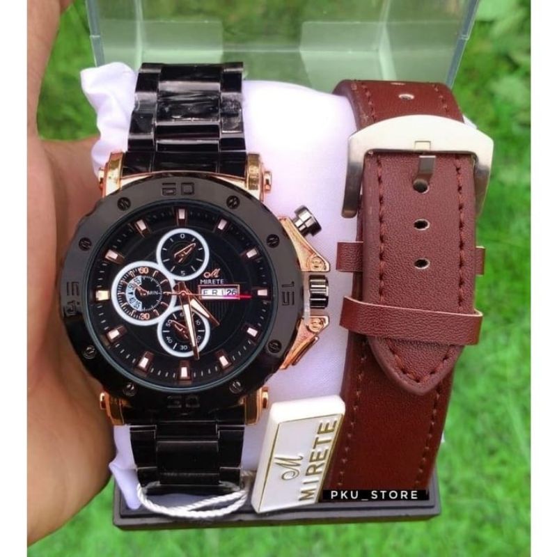 (mirete sport) jam tangan pria mirere free box dan tali kulit tahan air rantai stainlis model analog, jam tangan pria kasual sport termurah dan terlaris, jam tangan pria keren, jam tangan pria bayar di tempat