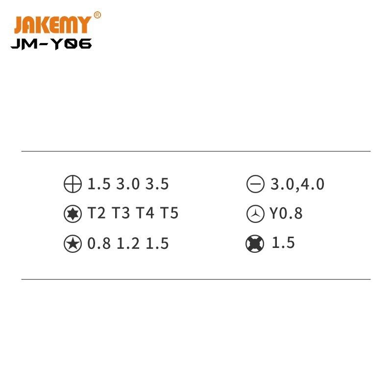 Jakemy JM-Y06 16 in 1 Obeng listrik S2 Bits Kabel Tipe-C T2 T3 T4 T5