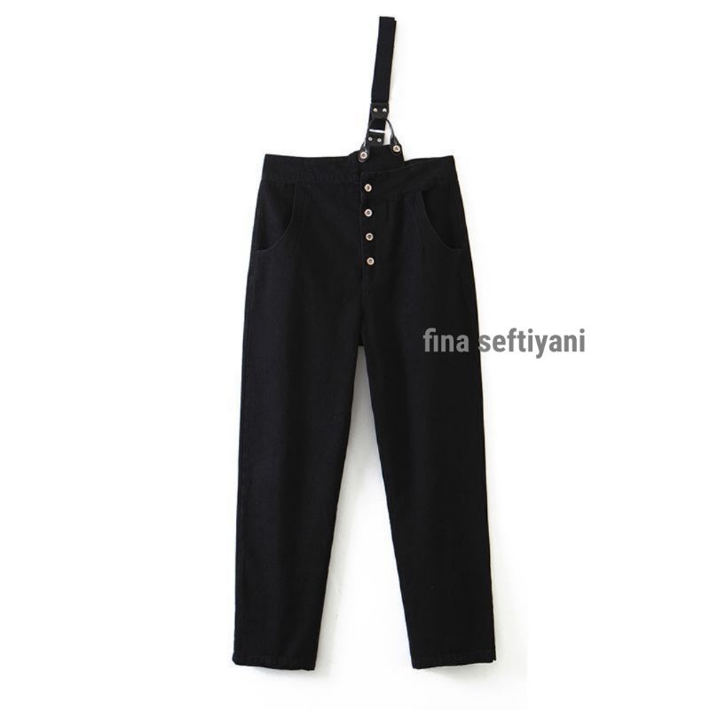 Overall Wanita Hitam Sendok Highwaist