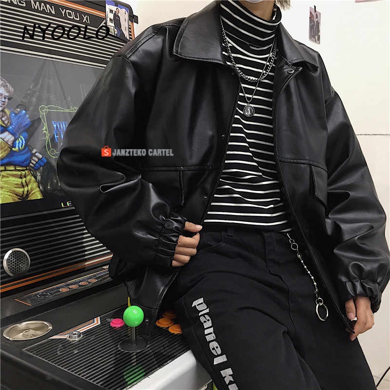 JNK x CPL - Jaket Oversize Pria Wanita Big Size Bahan PU Faux Synthetic Leather Jacket Oversized Jeket Semi Kulit Sintetis Viena Grade A Jumbo Couple Saku Pocket Besar Premium Original Import Distro Cewek Cowok Remaja Dewasa Anak Muda Korea Style KPOP ORI