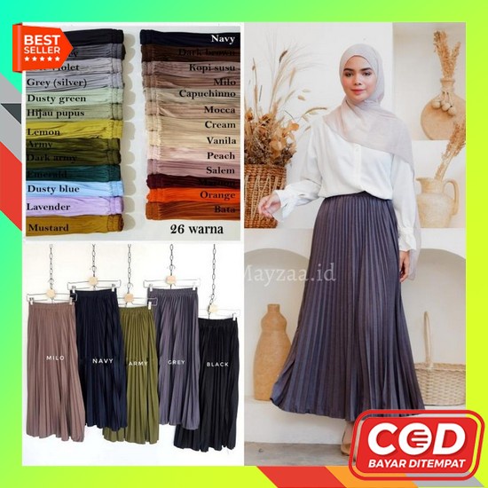 Rok Cewek Model Korea Rok Panjang Wanita Terbaru 2022 Rok Wanita Dewas Rok Plisket Premium Dark Gre