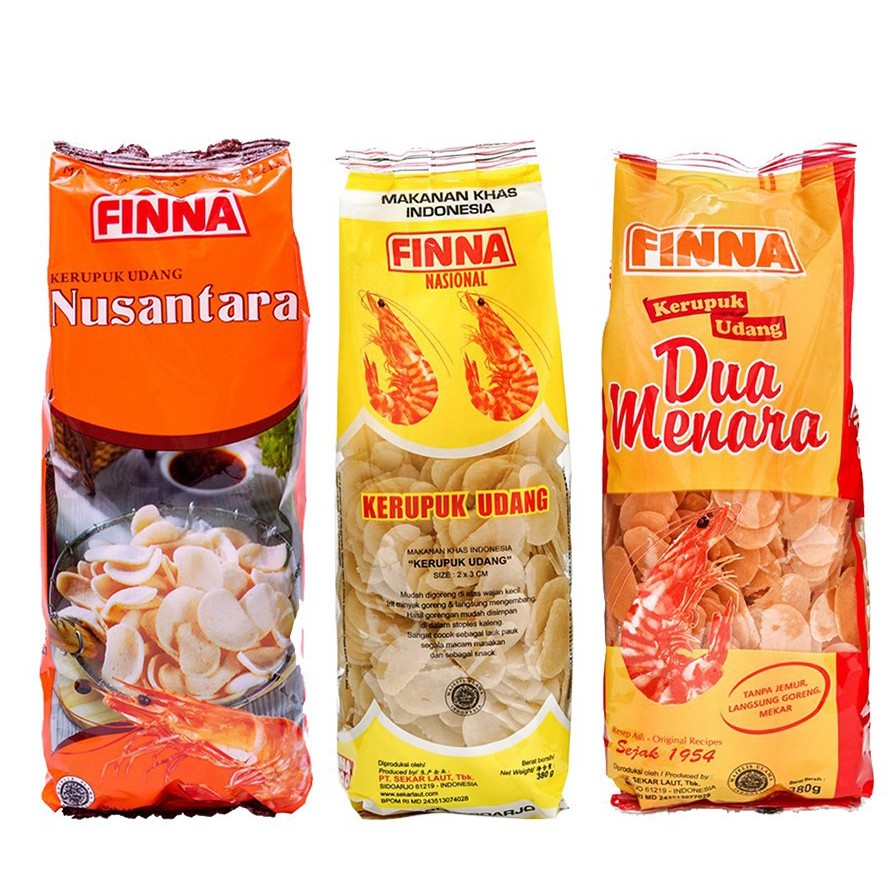 [HALAL] FINNA Kerupuk Udang / Ikan / Bawang / Salada / Bawal Putih Krupuk Fina 380gr