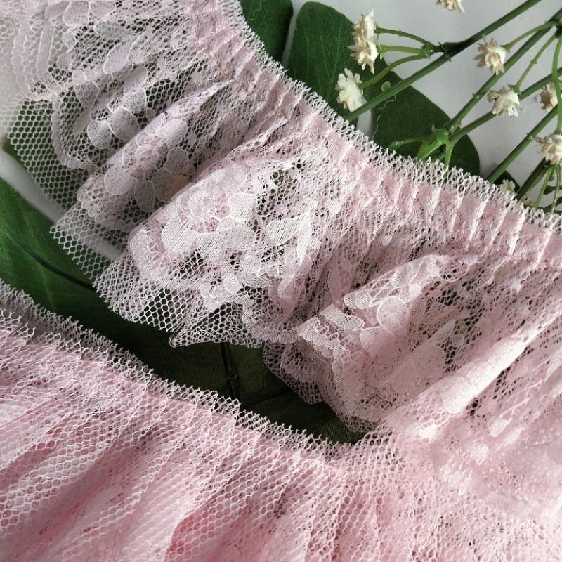 Renda Tile Soft Pastel Pink Dress Baju Atasan Rok Pesta Bahan Jahit Bando Aksesoris Vintage Style Fe