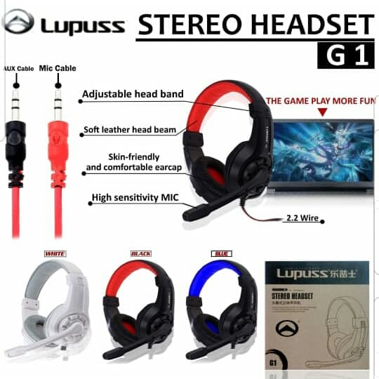 headset gaming lupus G1 headphone for hp pc original free splitter U