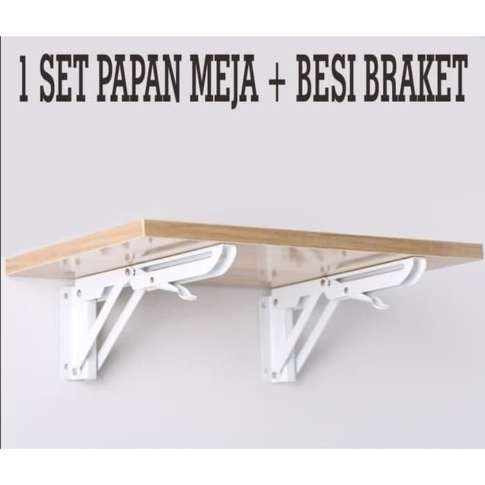 Rak Dinding Meja 60x40cm - Rak Lipat - Rak gantung - Ambalan Kayu Kaki Siku Dinding