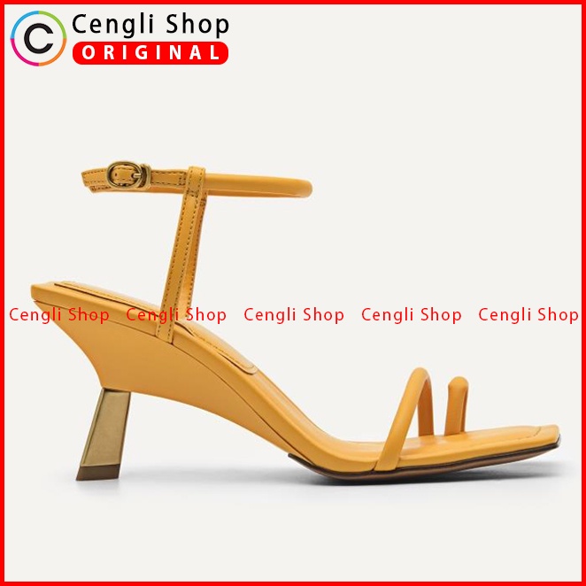 SANDAL HEEL PEDRO WANITA ORIGINAL HEELS BRANDED KULIT KUNING PW052