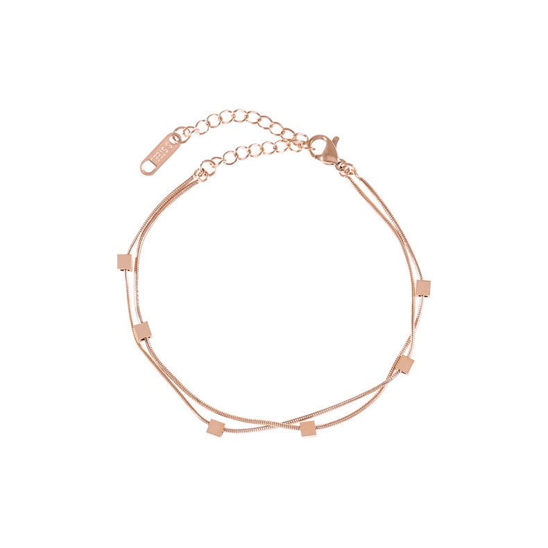 Gelang Tangan Rantai Baja titanium Lapis Ganda Warna rose gold Untuk Wanita