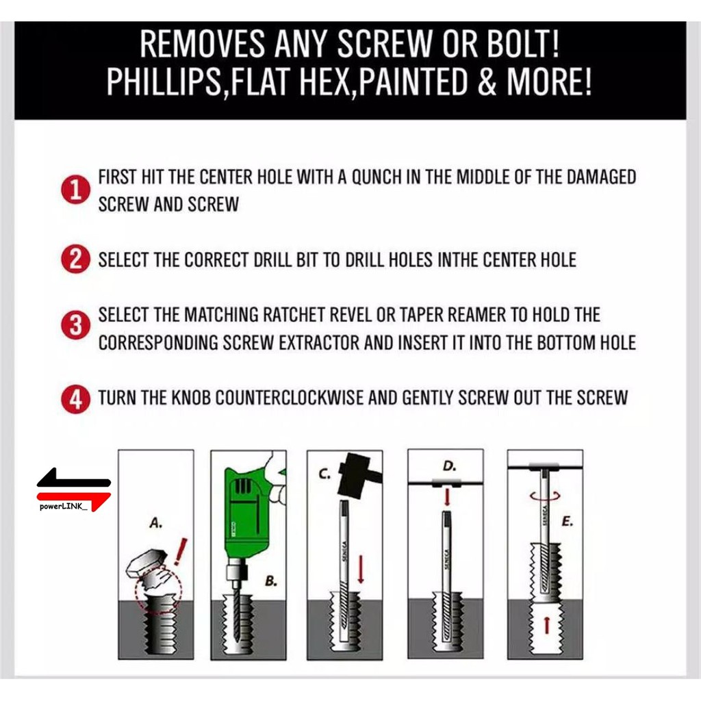 Screw Extractor Set - Tap Balik Set 6 Pcs - Pencabut Baut Rusak Patah