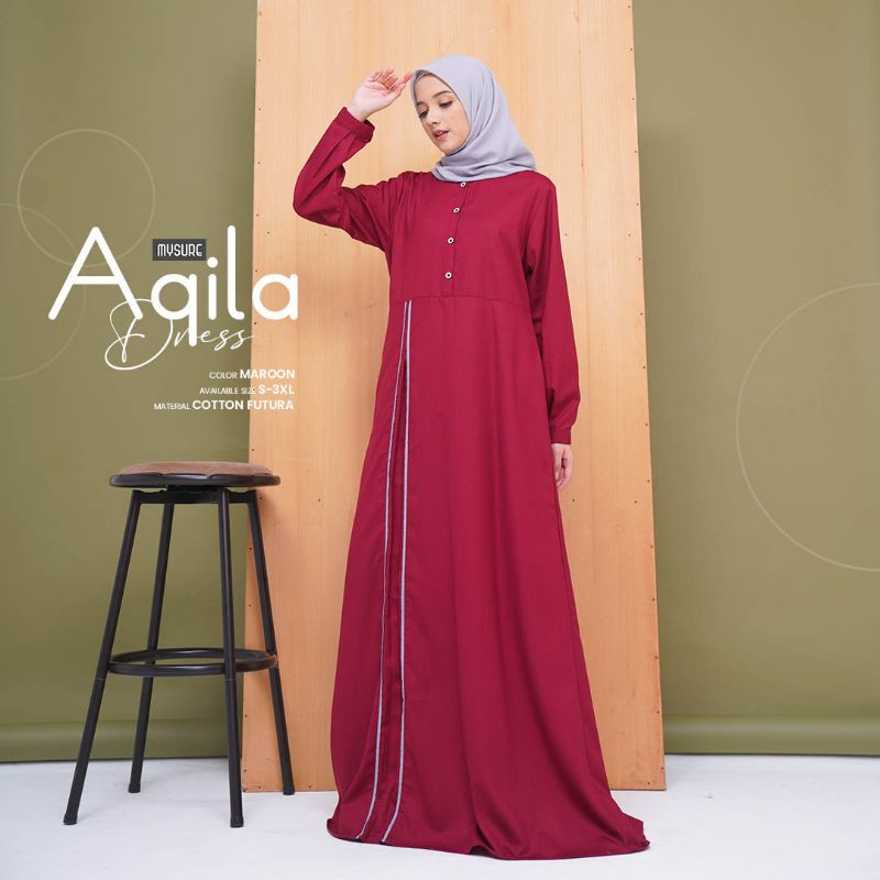 GAMIS AQILA DRESS  MUSTARD &amp; MAROON • BY MY SURE