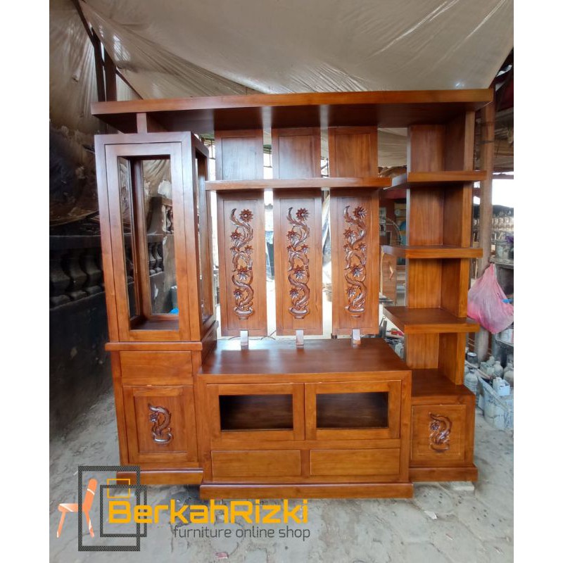 lemari tv lemari penyekat partisi jati jepara